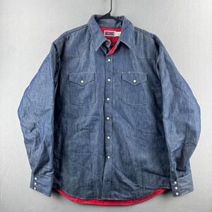Vintage BIG MAC Shirt Shacket Mens Large Denim Pearl Snap Western Lined 80s USA